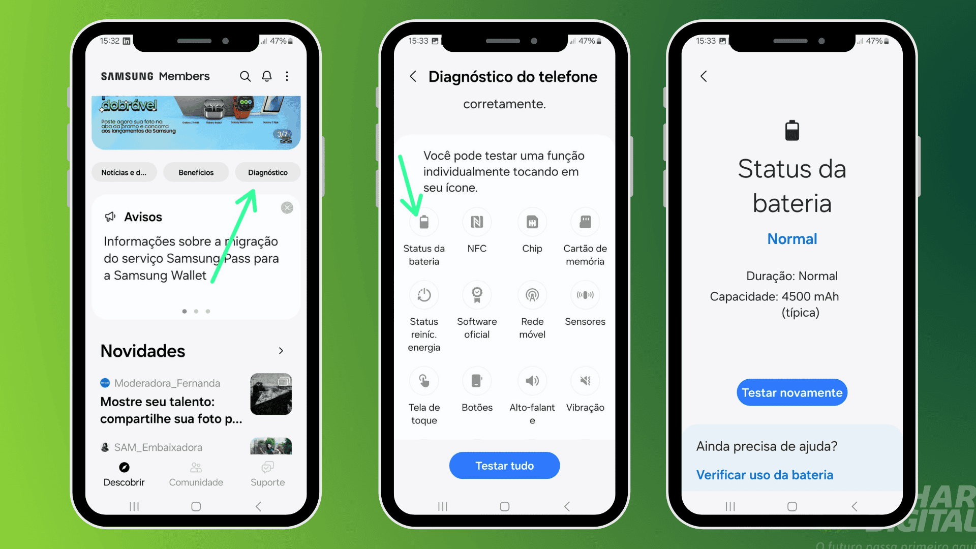 Acessando as Informações da Bateria nas Configurações - inspiração 2
