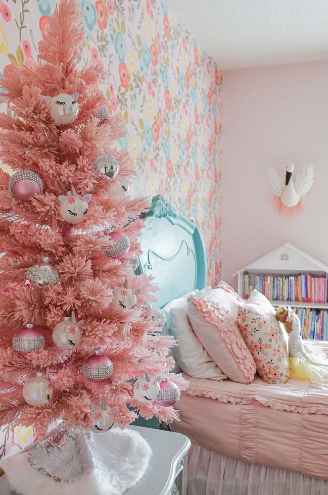 decoracao arvore natal rosa rose gold