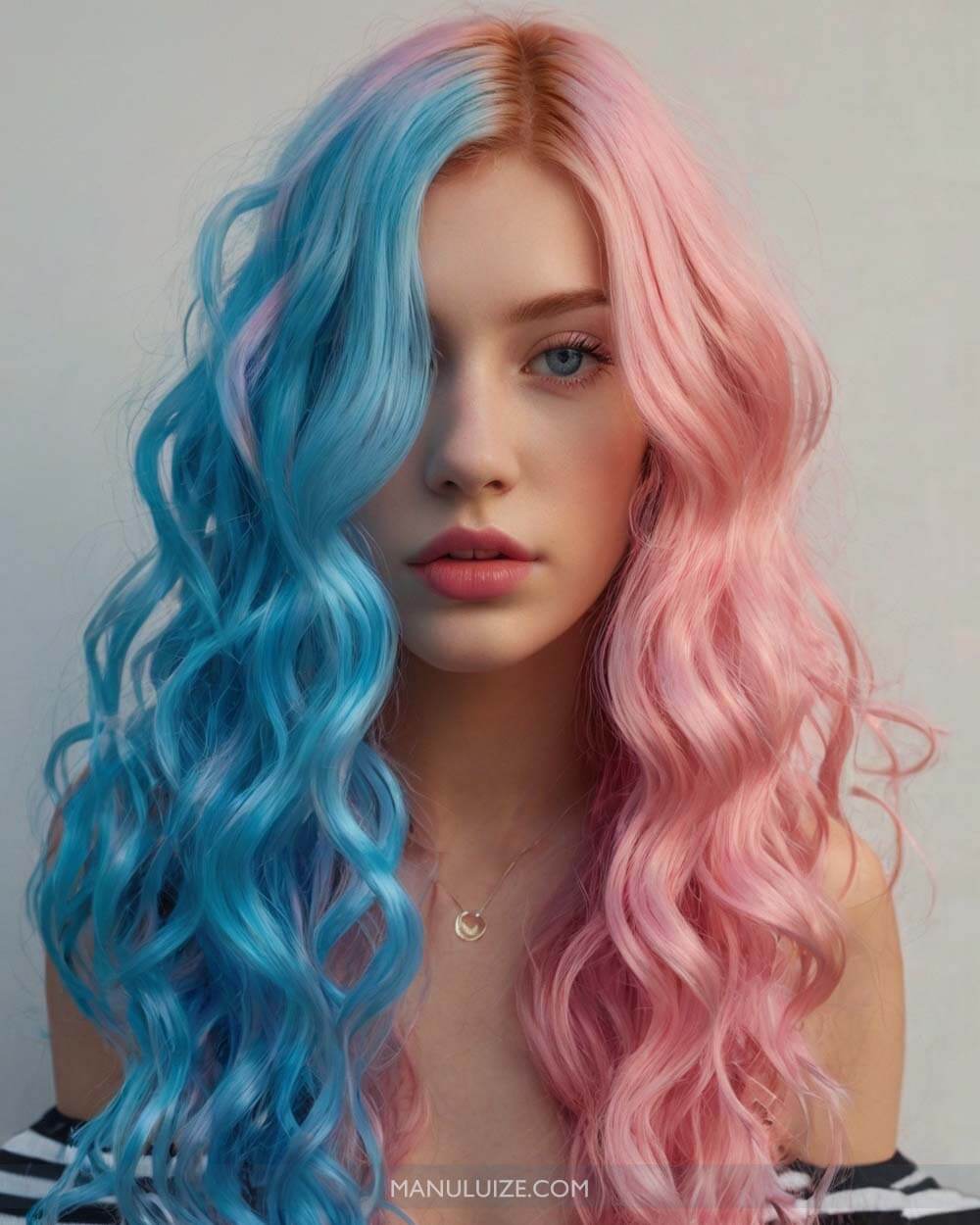 cabelo rosa e azul