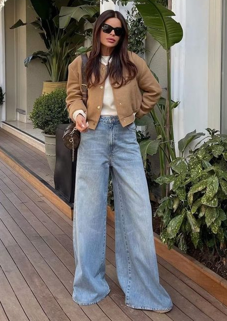 calça wide leg com tênis