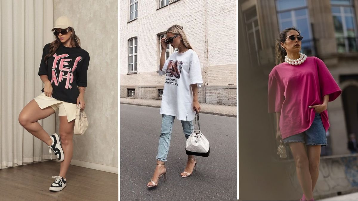 ideias de looks camiseta oversized saia midi
