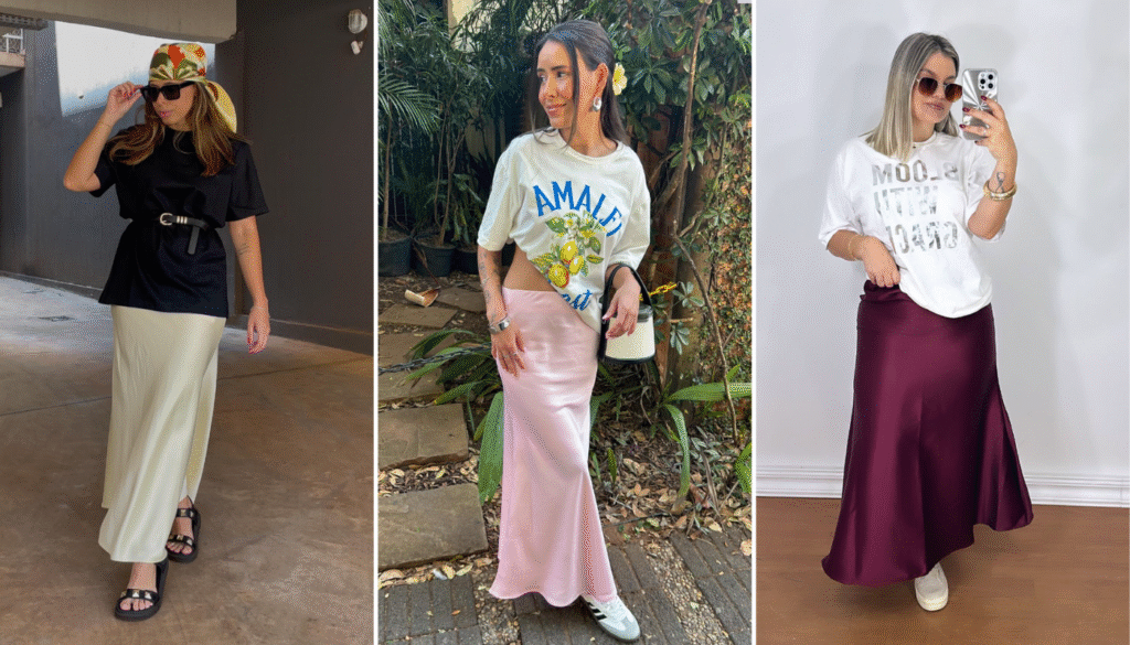 como não errar camiseta oversized saia midi