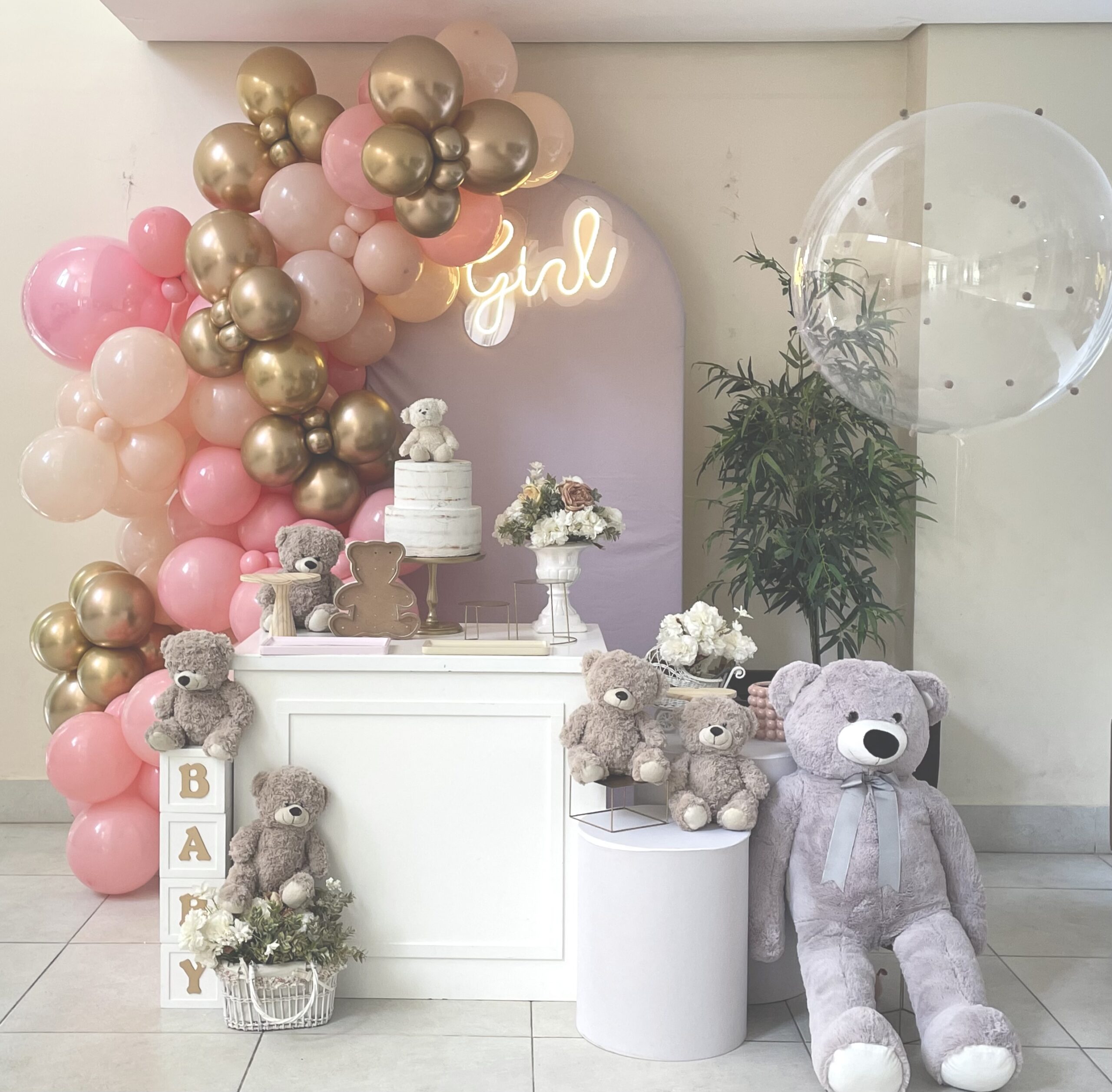 decoração chá de bebê menina minimalista