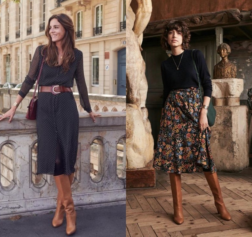 10 looks saia couro marrom bota cano alto