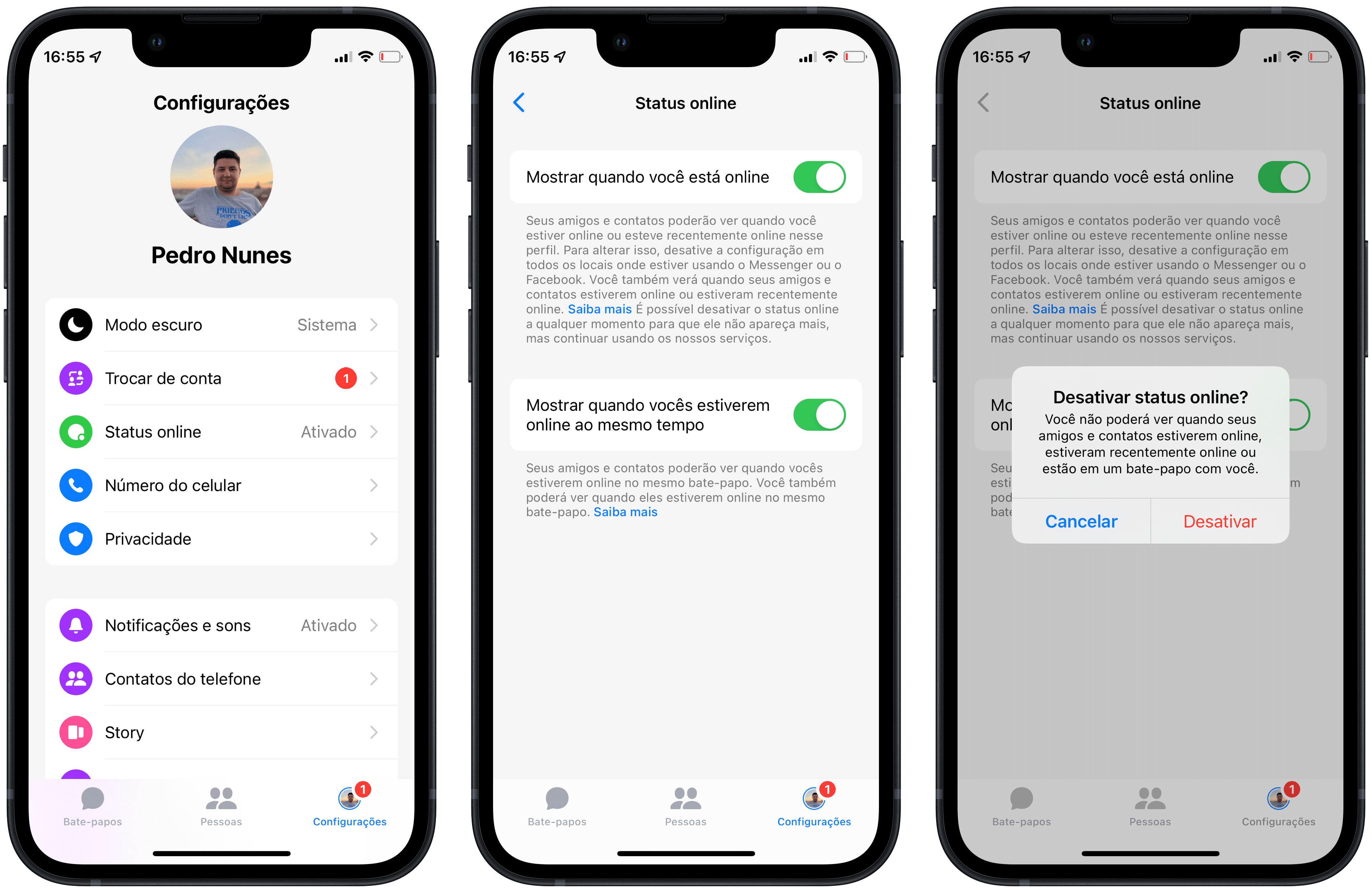 como desativar o status online do instagram