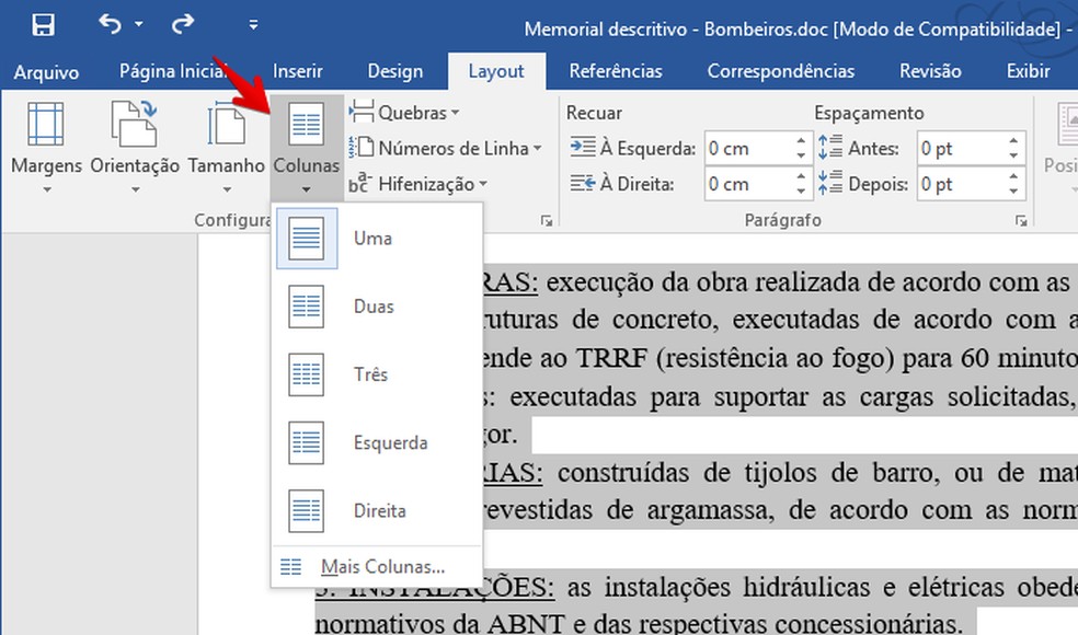 como fazer 2 colunas no word