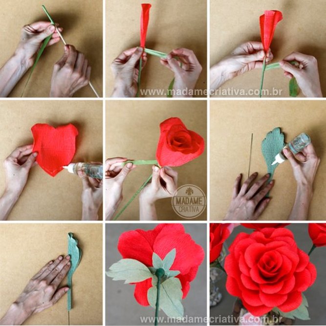 como fazer flores de papel crepom