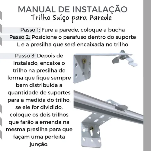 medidas para instalação de trilho suíço