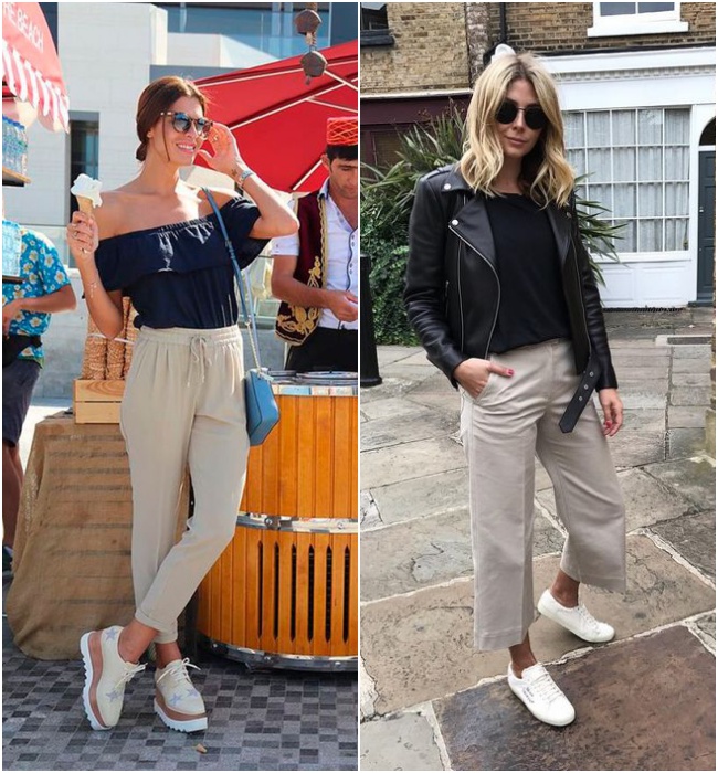 ideias looks calça bege tênis branco