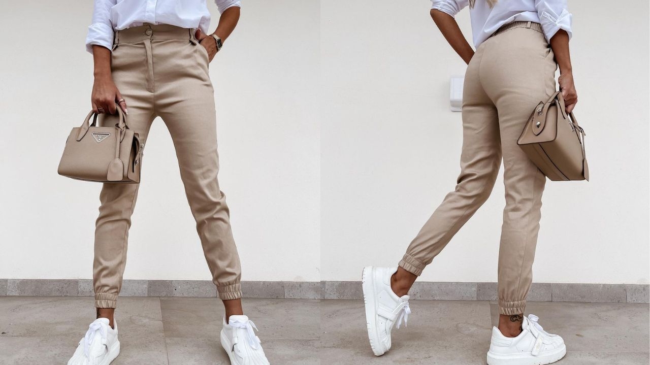 ideias looks calça bege tênis branco