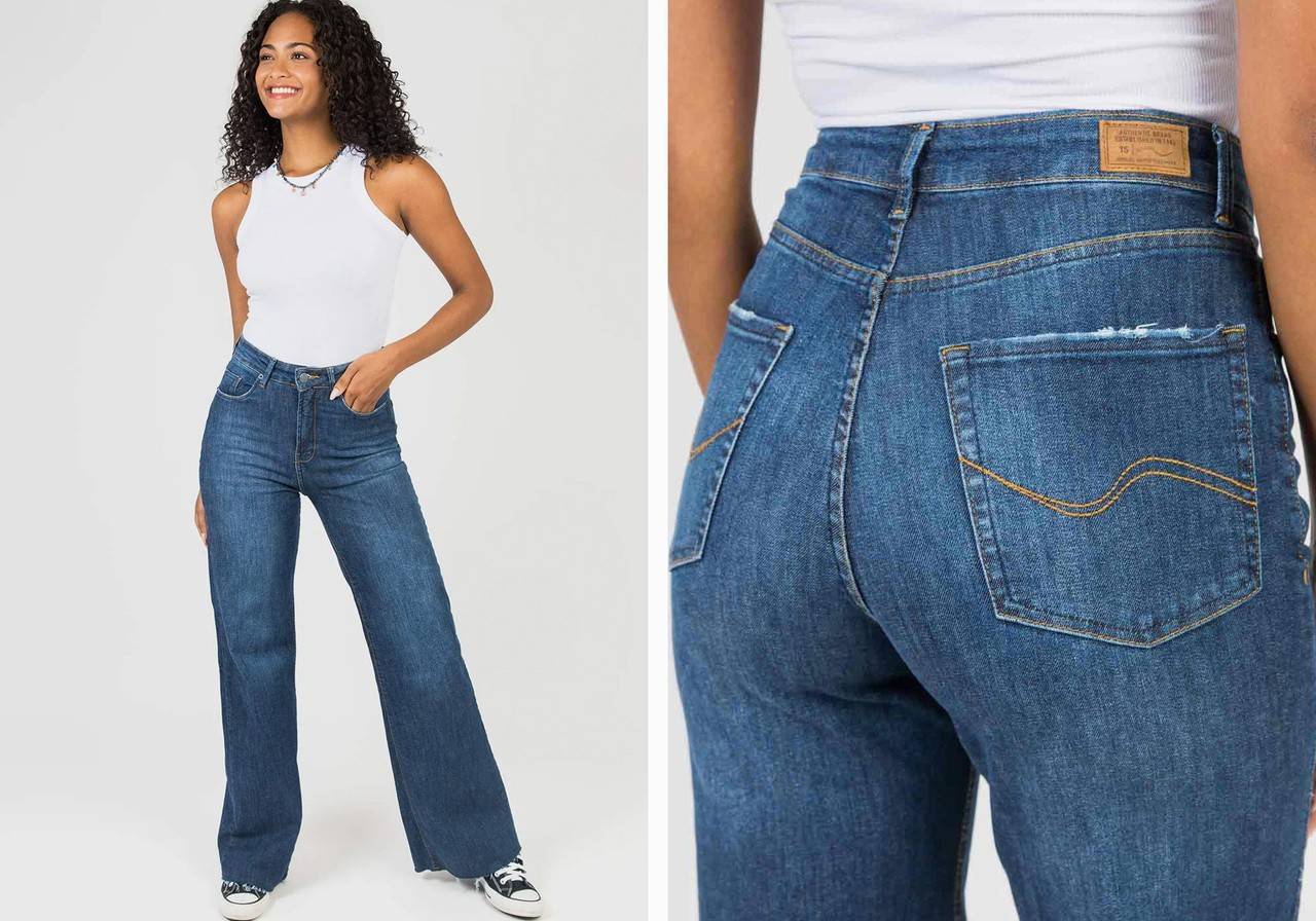 calça wide leg com tênis