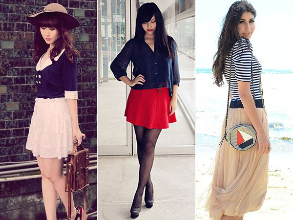 ideias de looks calça vermelha blusa listrada navy