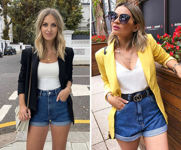 como usar short jeans com blazer feminino para um look elegante