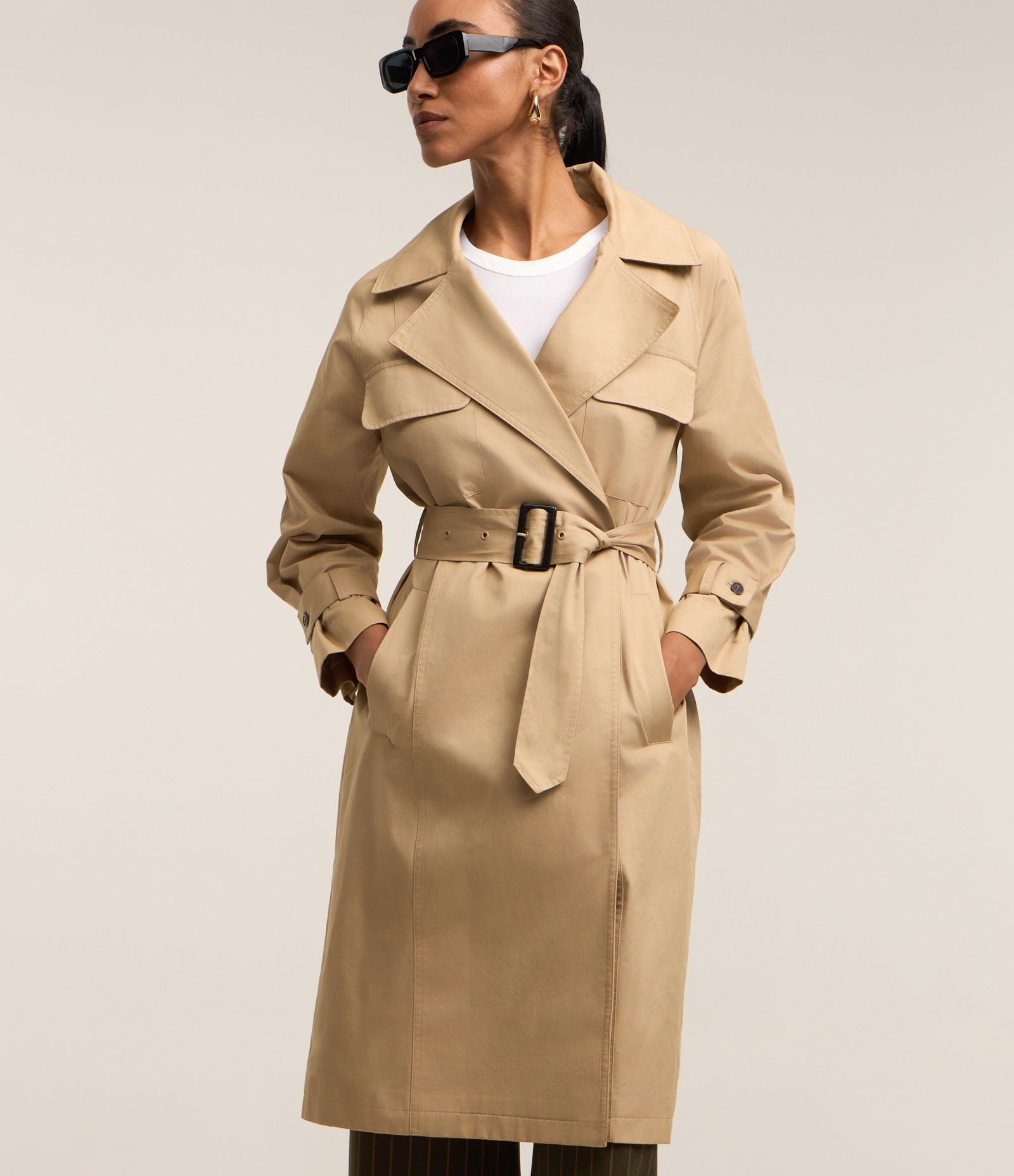 Trench coat bege longo