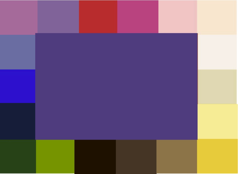 roxo escuro e amarelo mostarda