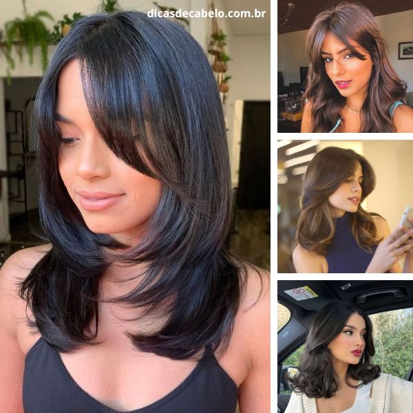 corte cabelo médio liso com franja