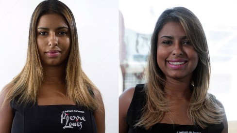 corte médio liso com franja