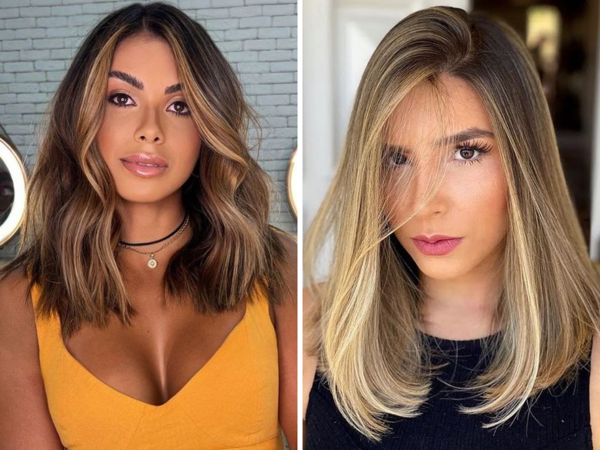 corte médio liso com franja