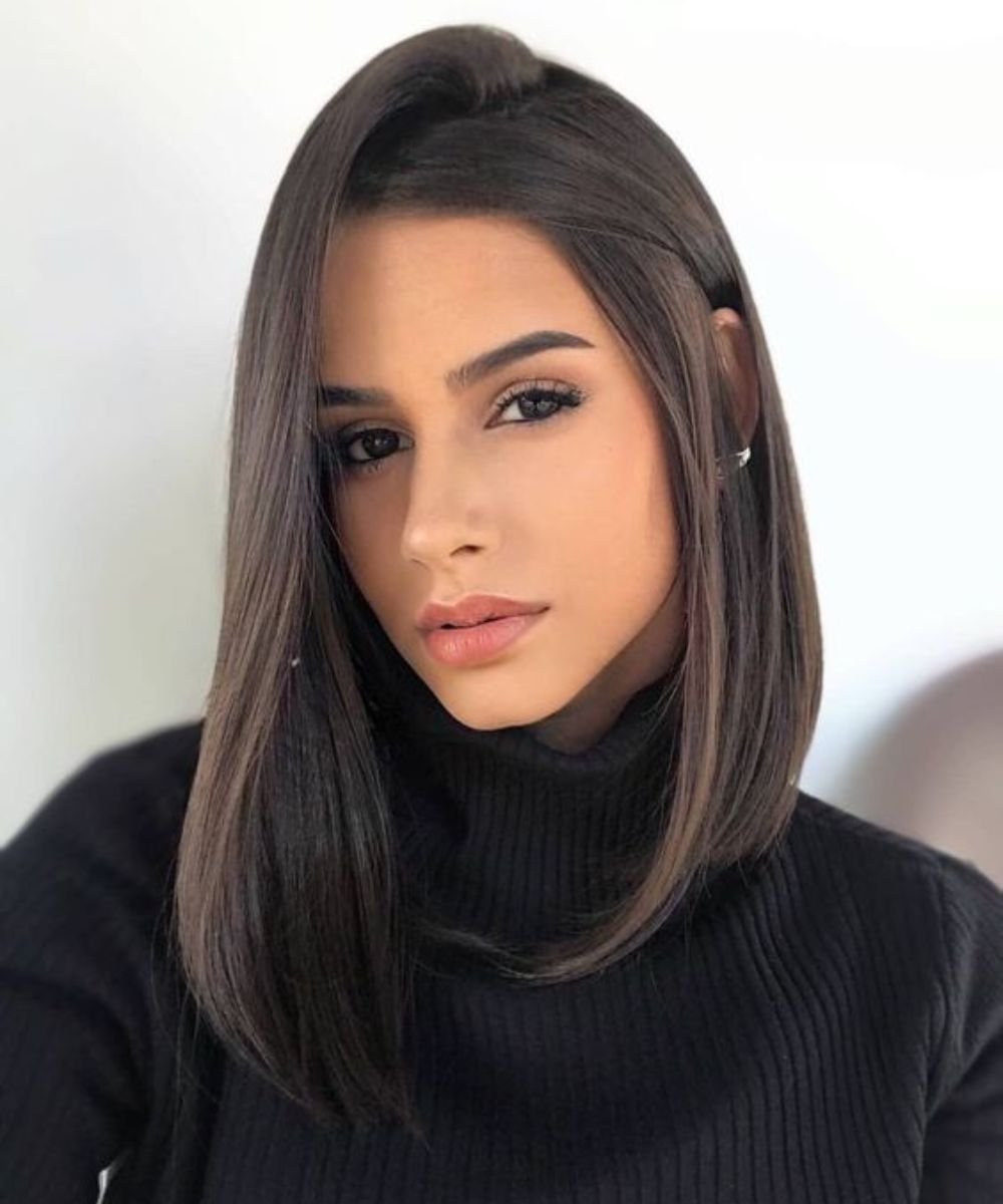 long bob com franja cortina