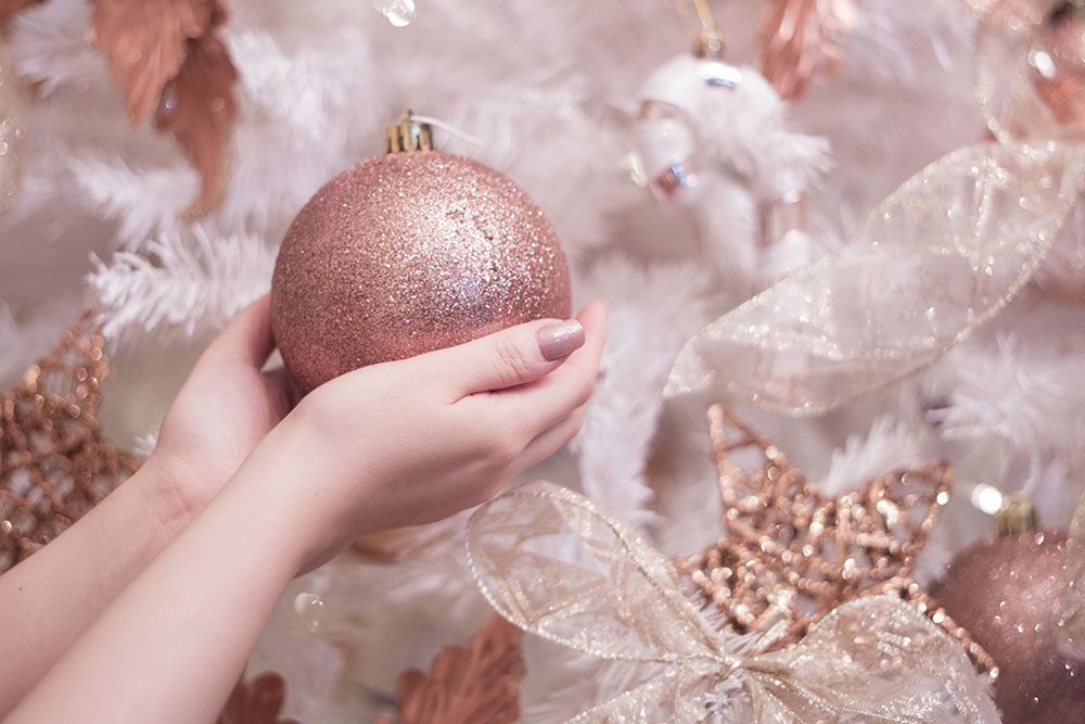 kit decoracao arvore natal rose gold barato