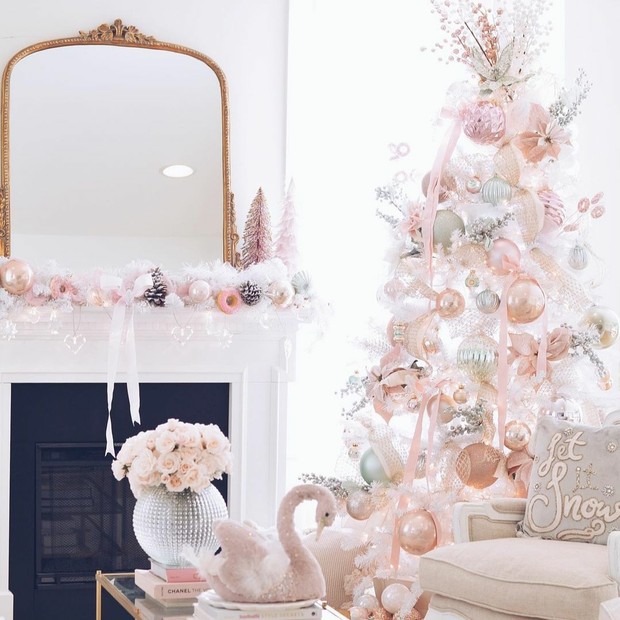 kit decoracao arvore natal rose gold barato