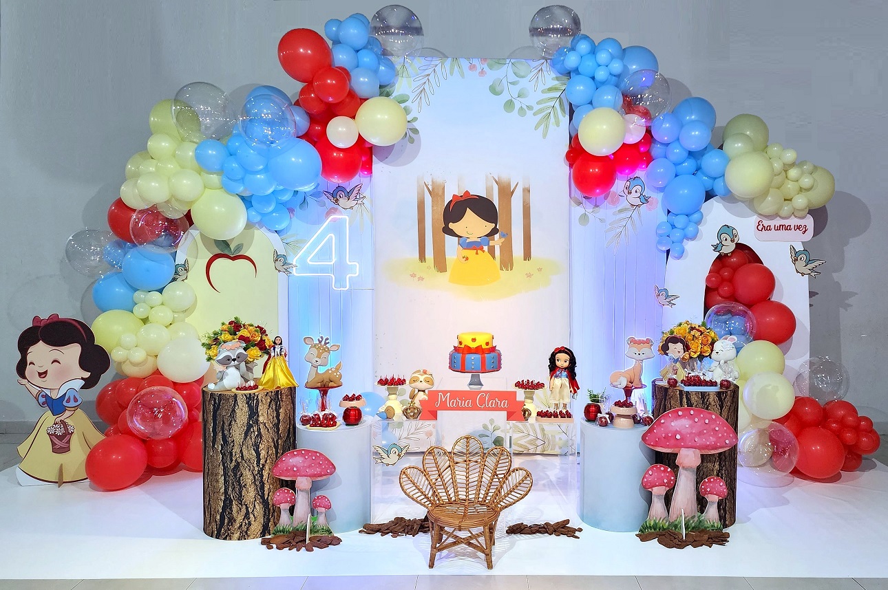 ideias de decoração de festa branca de neve luxo