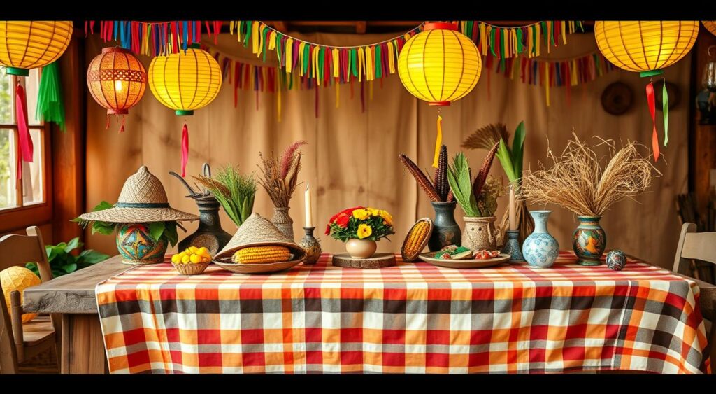 decoração caipira simples vs decoração elaborada