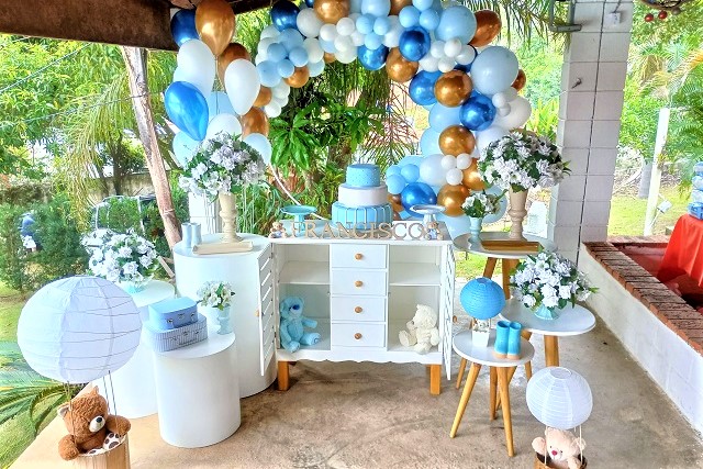 como fazer decoração chá de bebê menino simples