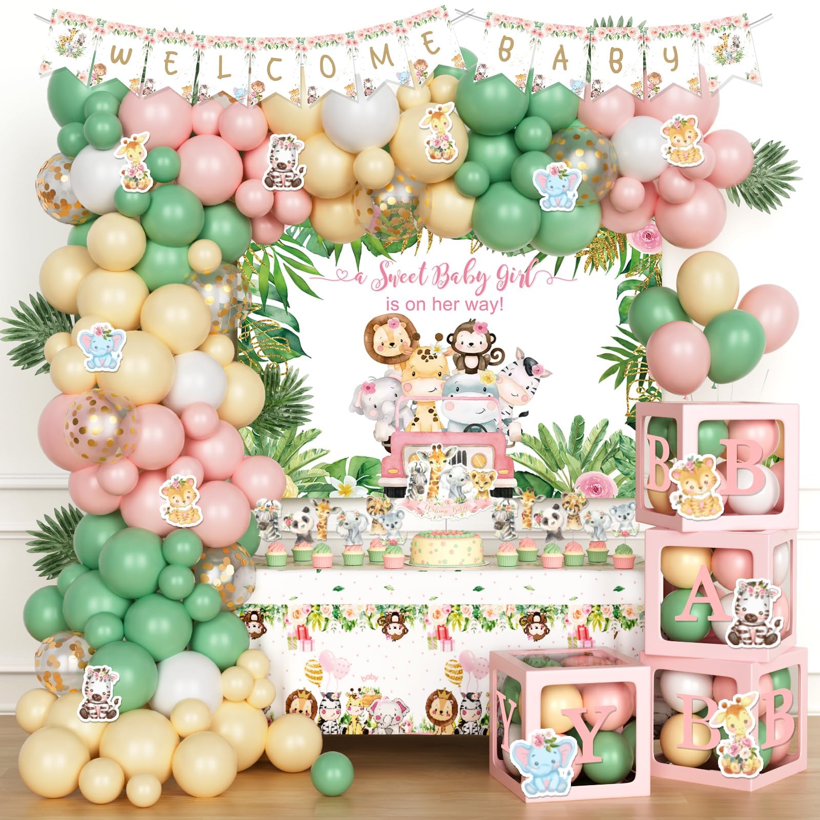 decoração chá de bebê safari dourado