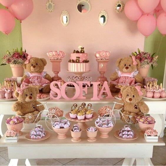 decoração chá de fraldas menina com balões