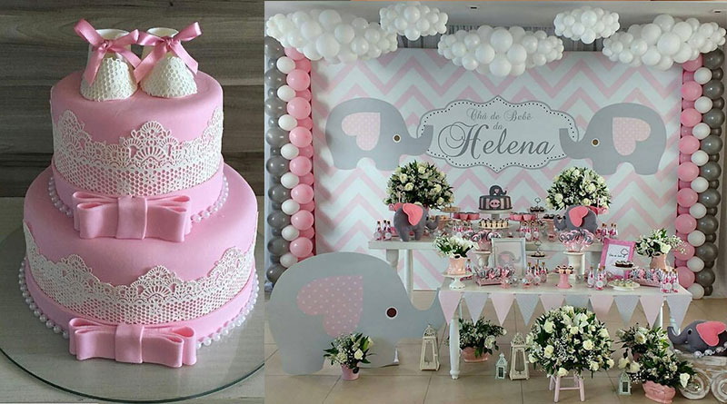 decoração chá de fraldas menina com painel redondo
