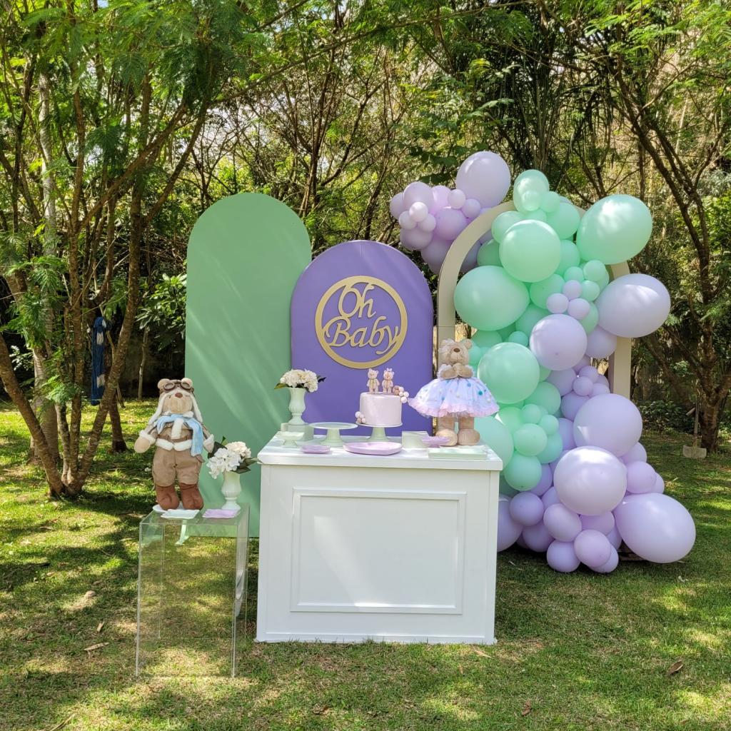 tema elefantinho chá revelação verde lilás