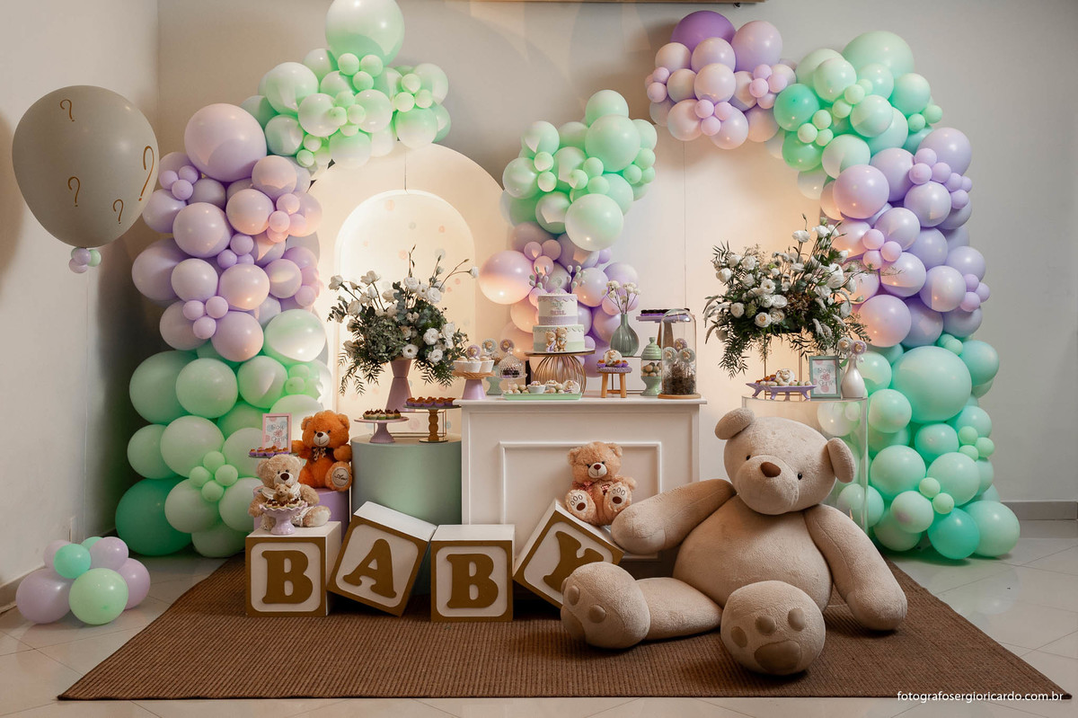decoração chá revelação verde menta e lavanda