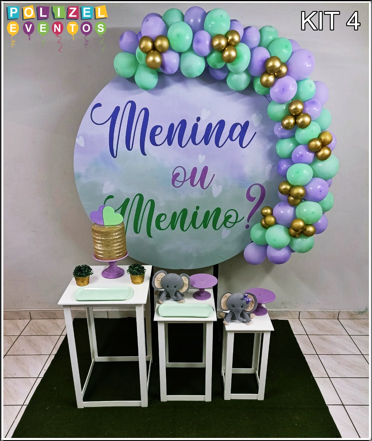 tema ursinho chá revelação verde lilás