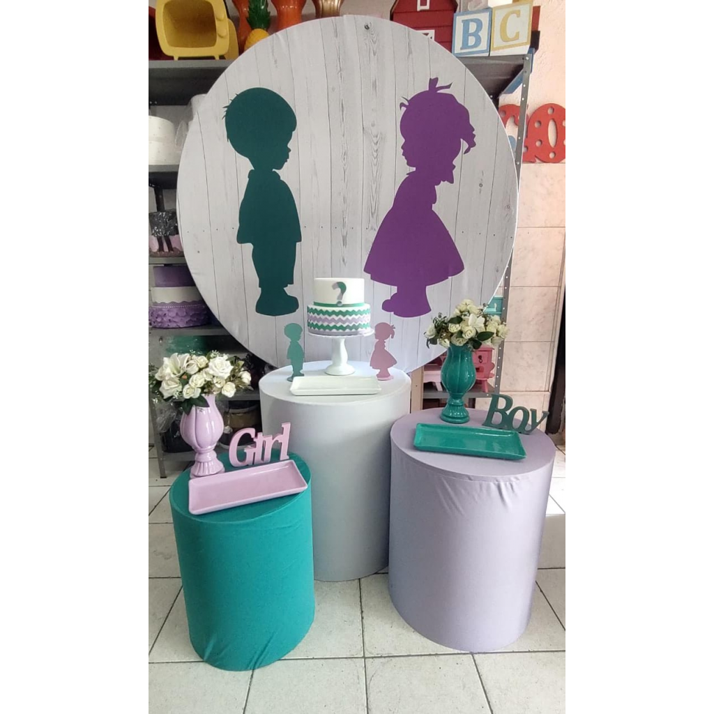 locação decoração chá revelação verde lilás