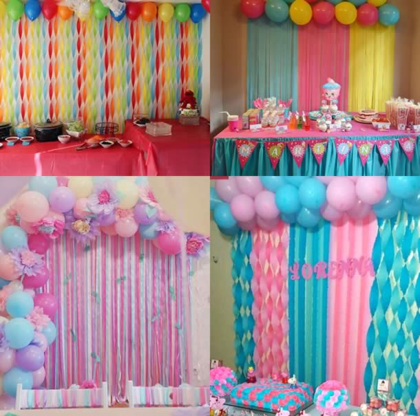 passo a passo cortina papel crepom balões teto