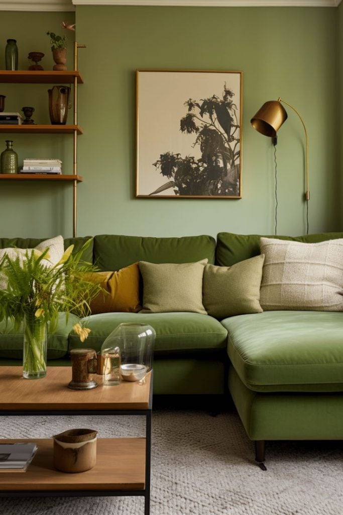 ideias de decoração sala sofá verde escuro