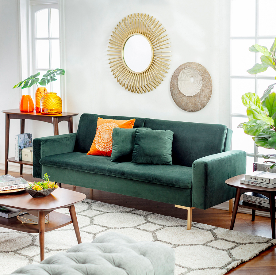 como escolher o tapete ideal para sofá verde escuro