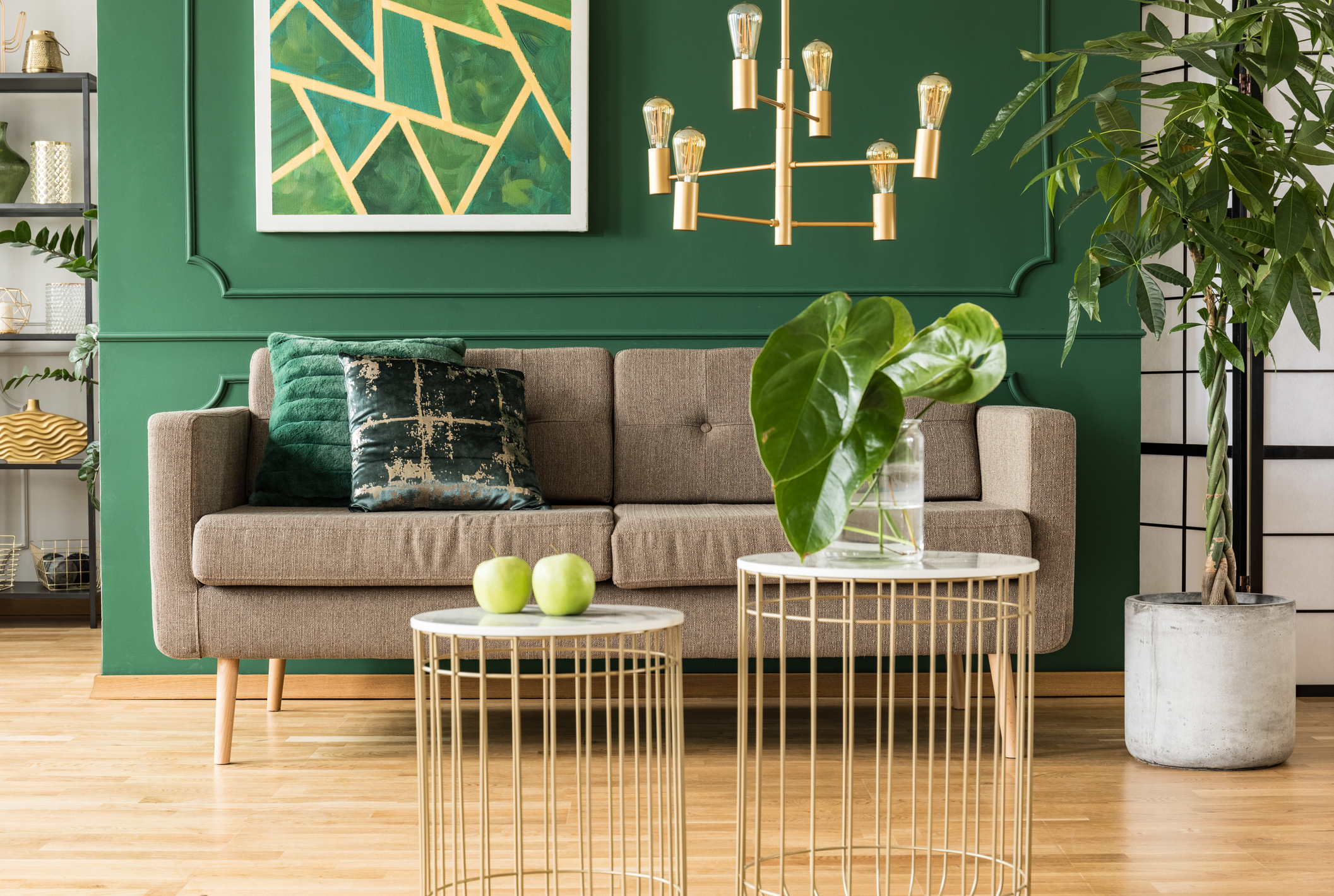 ideias de decoração com verde para sala de estar
