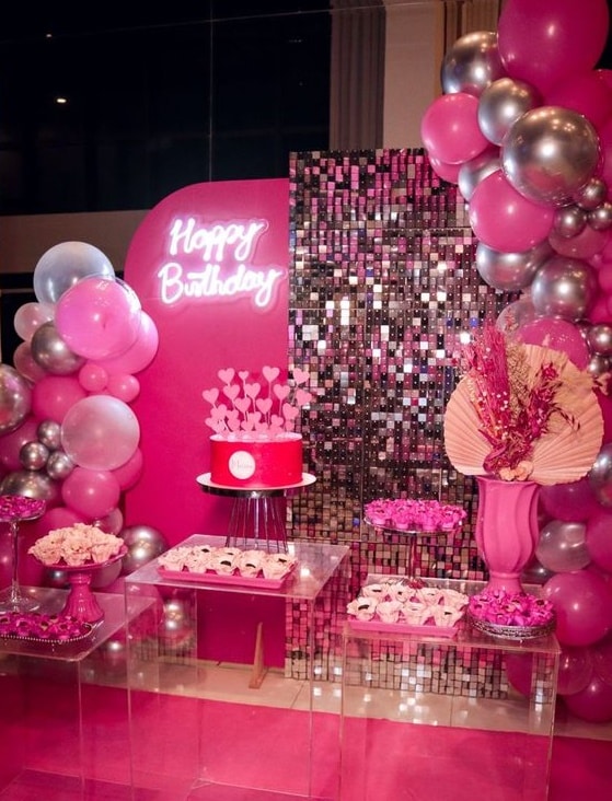 decoração 18 anos preto e rose gold