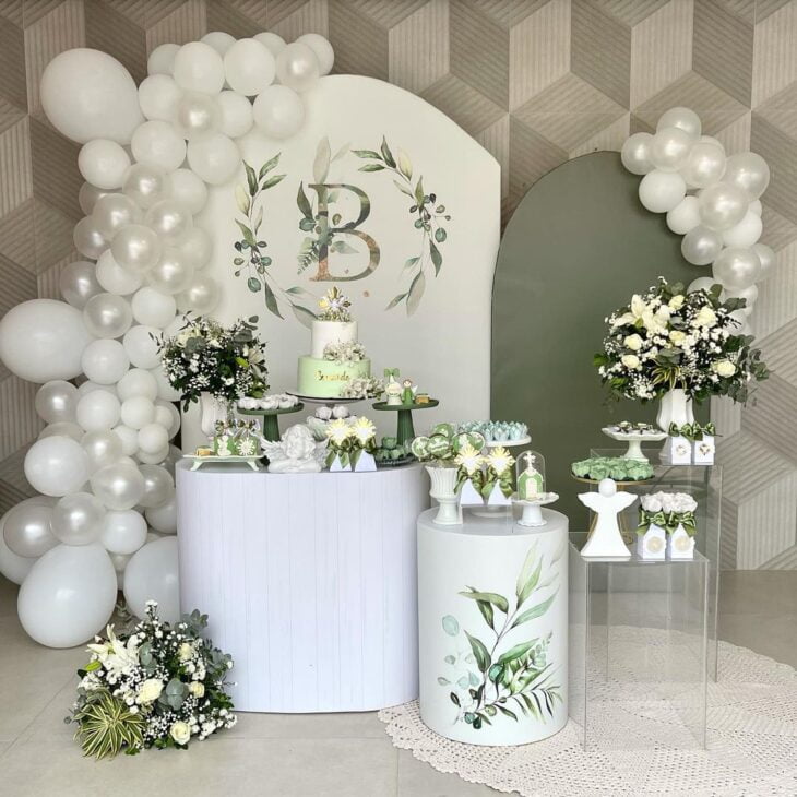 decoração batizado verde oliva