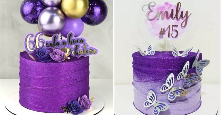 bolo quadrado roxo com pérolas