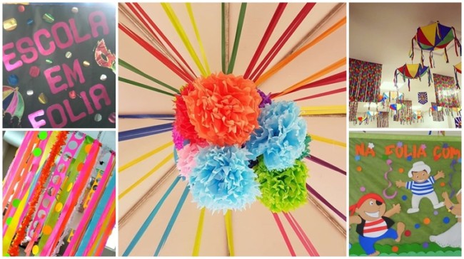 ideias de decoração de carnaval para escolas com materiais reciclados
