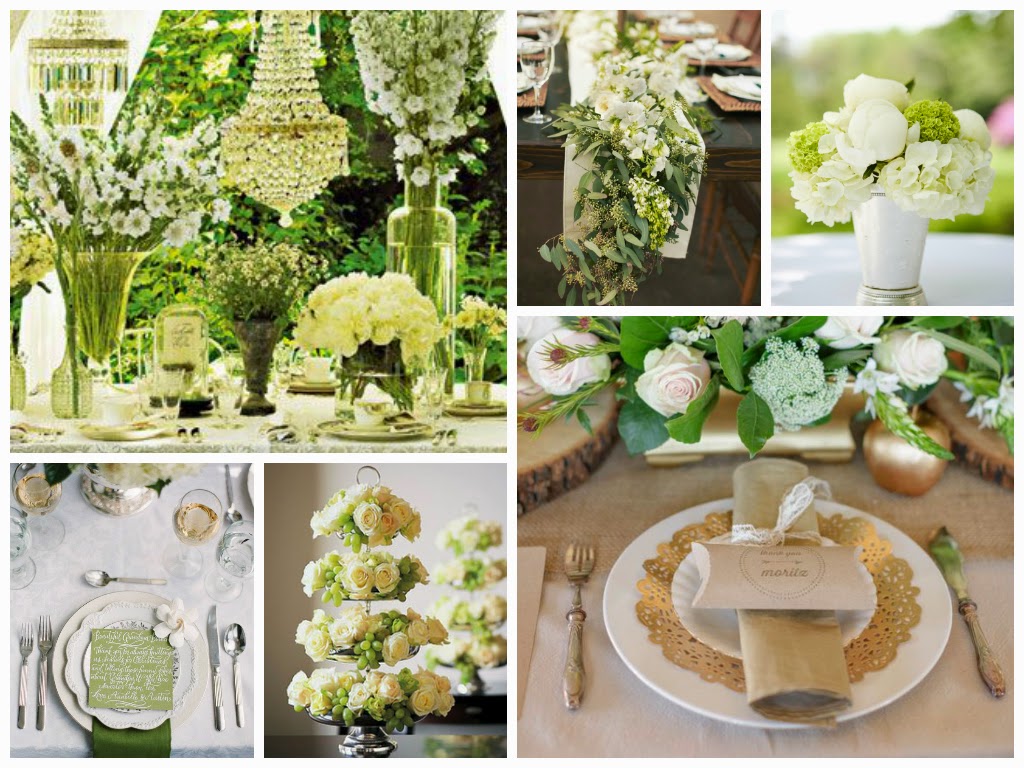 paleta de cores verde e branco casamento