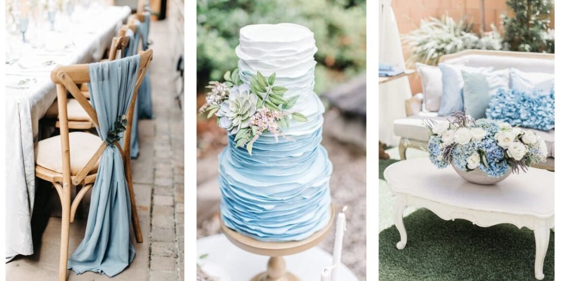 decoração de festa azul e branco simples