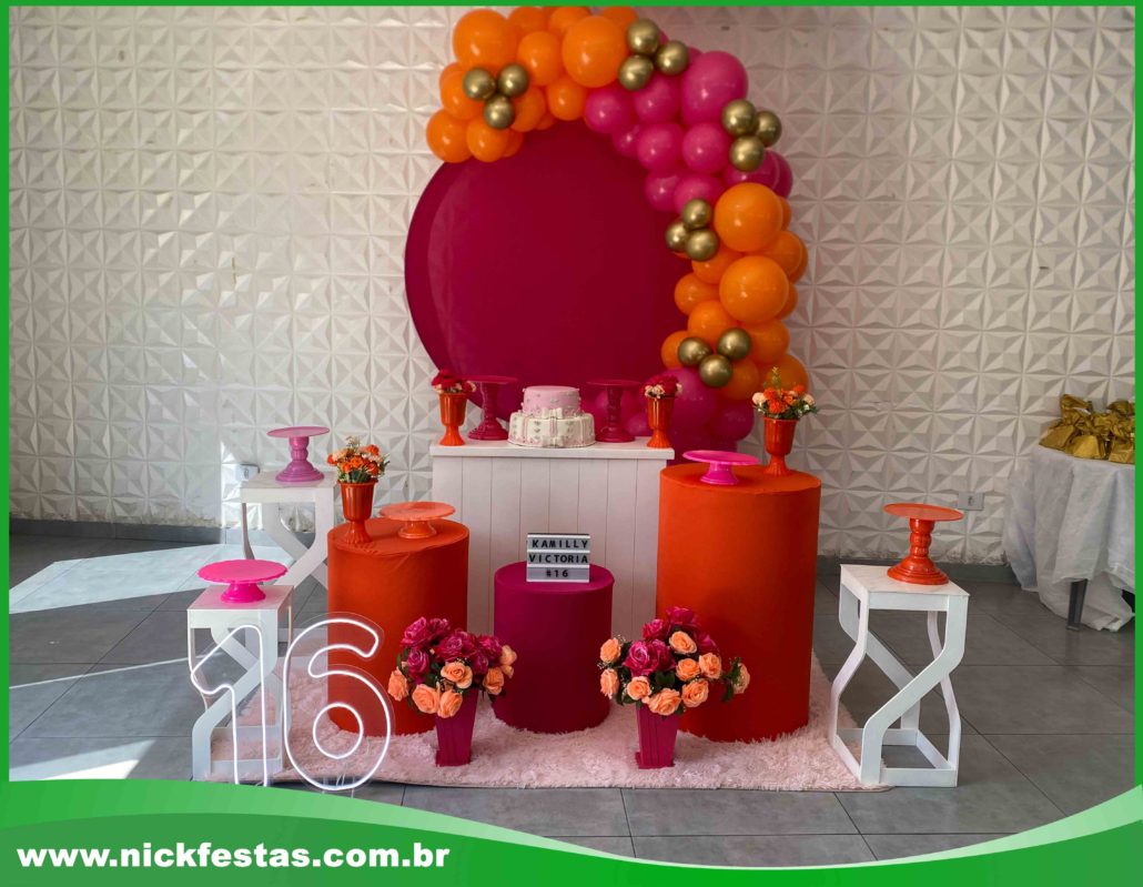decoração festa laranja e azul