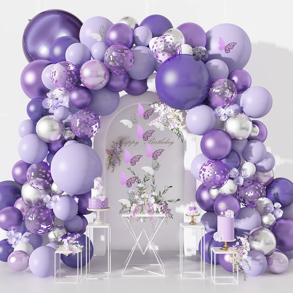 decoração festa com amarelo e lilás/roxo