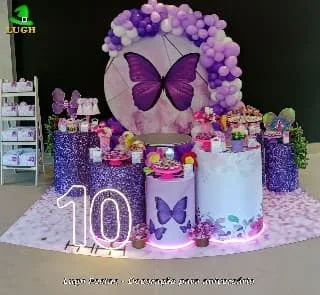 decoração festa com preto e lilás/roxo