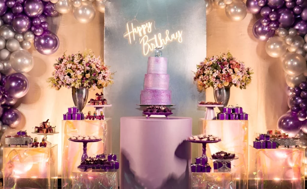 decoração festa 18 anos lilás e roxo