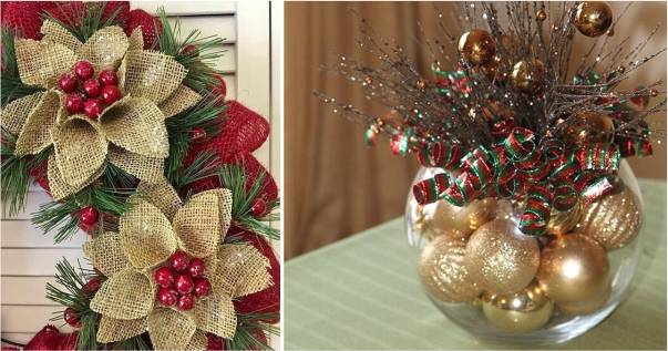 como fazer centro de mesa de natal com juta